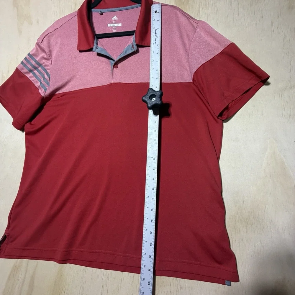 Adidas Golf Polo Shirt Mens XL Red Pink Colorblock 3 Stripe Performance Golf